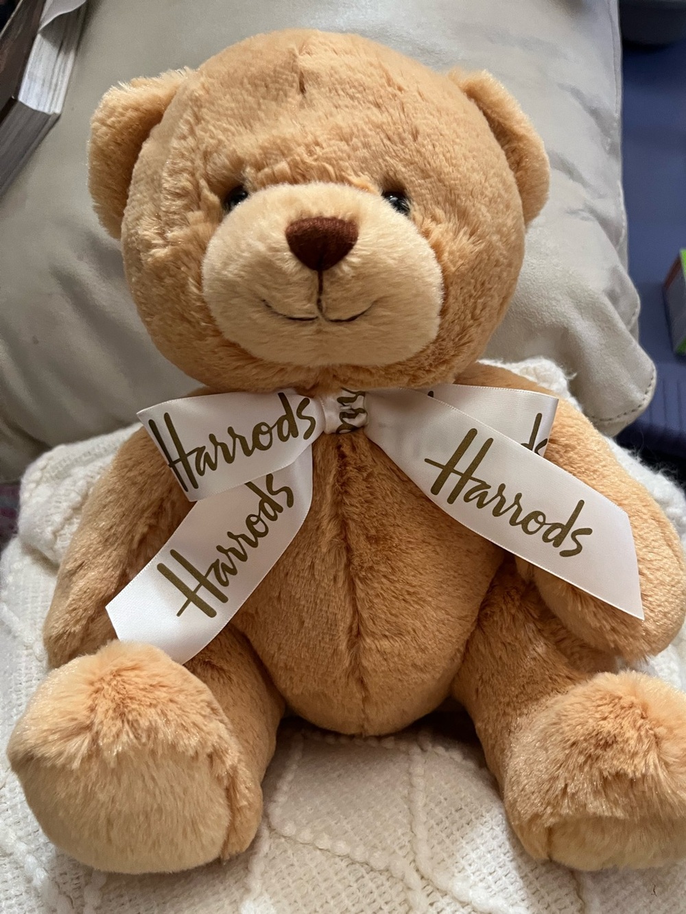 Harrods Tan Plush Teddy with Branded Gold Script Bow